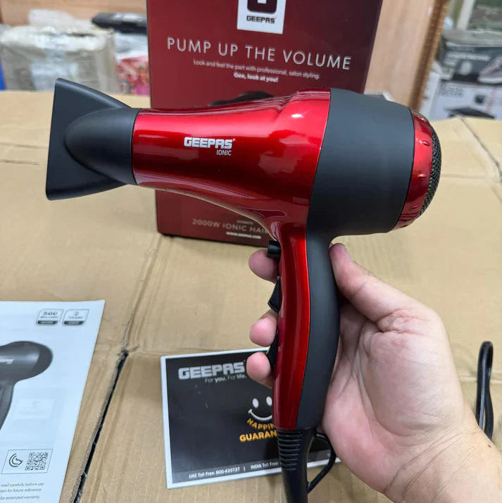 Geepas Travel-Friendly Ionic Hair Dryer 86018 – Compact, Fast & Frizz-Free Styling | AwamiImport.com