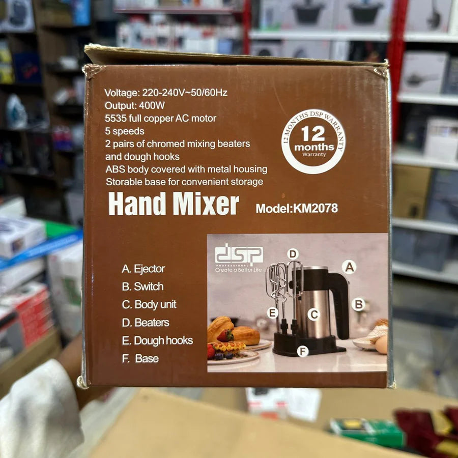 DSP KM-2078 Hand Mixer – 5-Speed Power with Chrome Beaters | AwamiImport.com