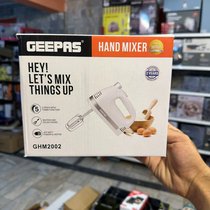 Geepas GHM2002 Hand Mixer – 5-Speed Beater with Turbo Boost | AwamiImport.com