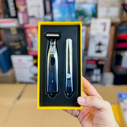KEMEI KM-3236 2-in-1 Grooming Kit – Metal Body Beard Trimmer & Precision Eyebrow Trimmer for Men