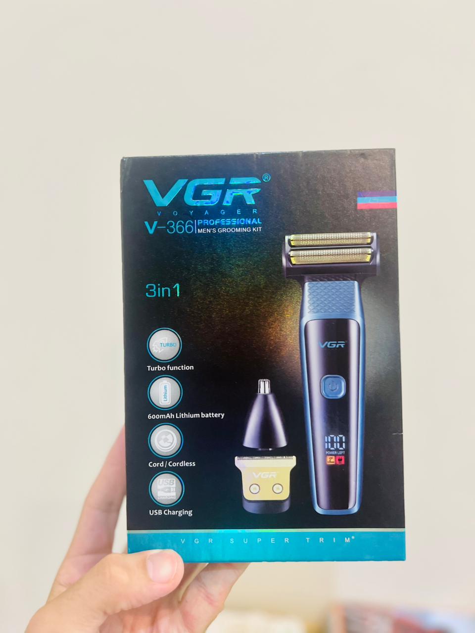 VGR V-366 3-in-1 Professional Grooming Kit – Hair Clipper, Nose Hair Trimmer & Electric Shaver| 🇦🇷 Argentina lot