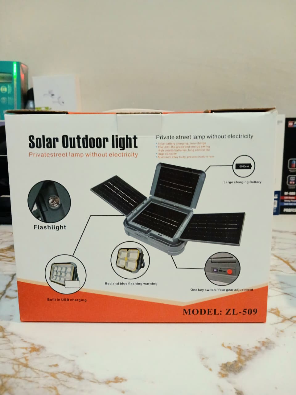 Solar LED Outdoor Light ZL-509 – 3 Solar Panels, 12000mAh Battery with LED Display & Side Flashlight |