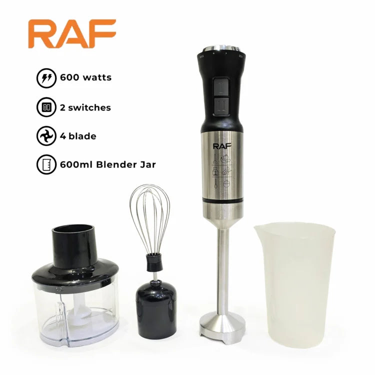 RAF 4-in-1 Hand Blender Set – Powerful 600W Stick Blender with Chopper & Whisk |