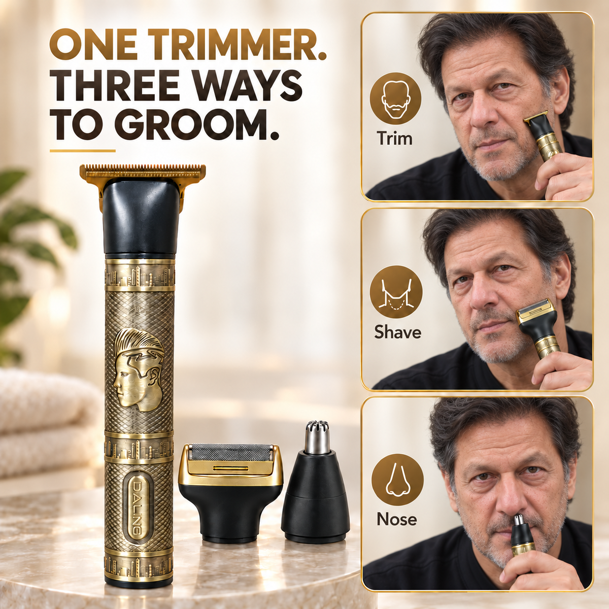 Daling 3-in-1 Grooming Kit – Trimmer + shaver + nose cutter | 2 hour battery backup + 1 year warranty