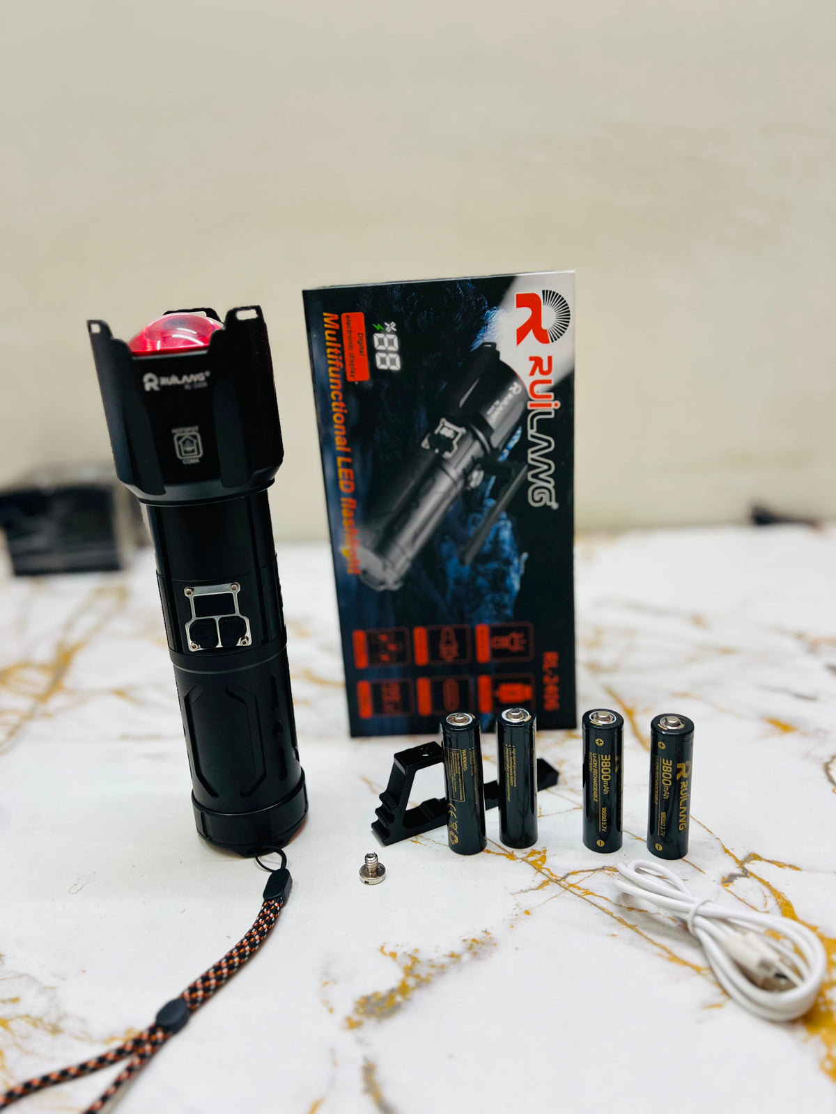 Ruilang RL-2406 Multifunction LED Flashlight with Digital Display | 18650 X4 Lithium Battery