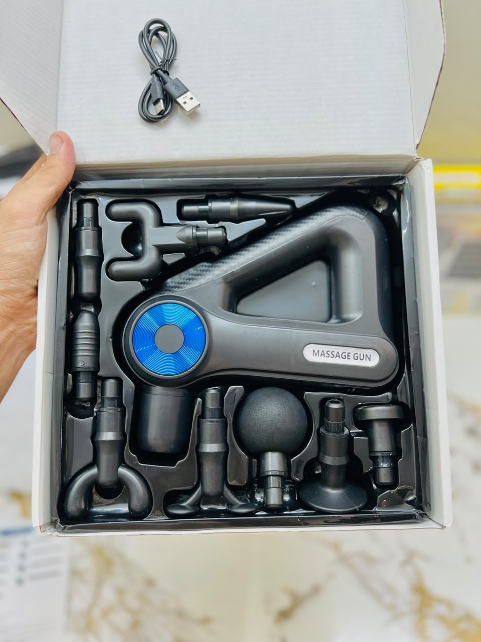 SLH-8891 Massage Gun – 9 Massage Heads, Adjustable Levels & Rechargeable Lithium Battery
