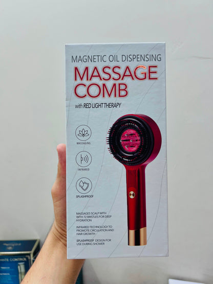 Magnetic Oil Dispensing Massage Comb with Red Light Therapy | Splashproof Scalp Massager for Hair Care