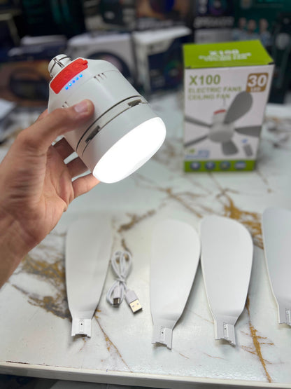X100 Electric Ceiling Fan with 30 LED Lights & Remote Control 17.5 Wide | 3-Speed Rechargeable Ceiling Fan