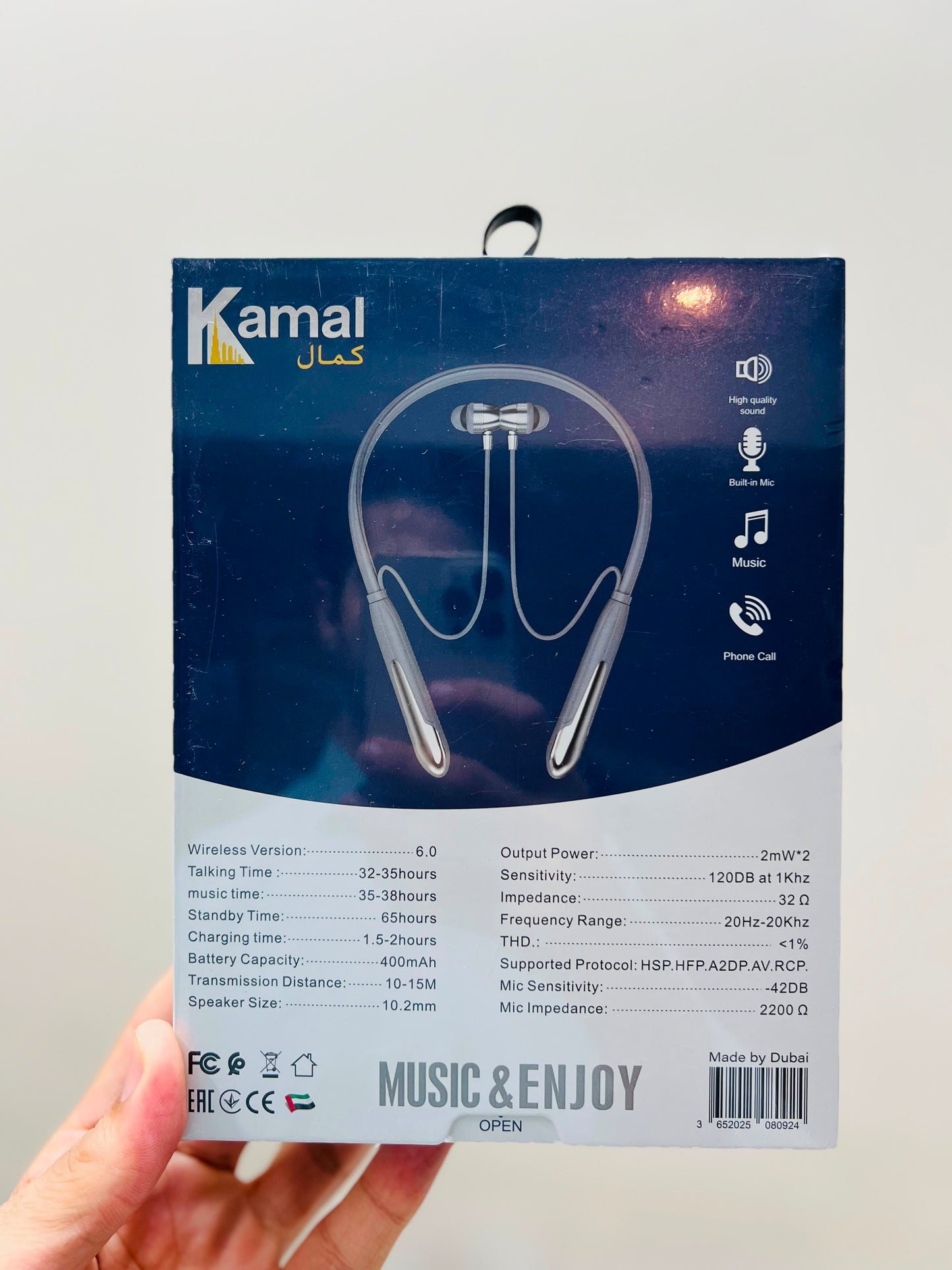 KAMAL KNB05 Magnetic Control Wireless Neckband – Deep Bass, Built-in Mic, Type-C & Up to 38 Hours Music