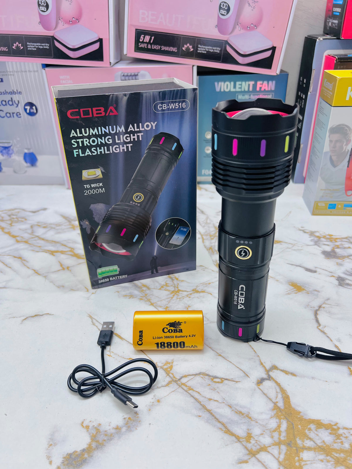 COBA TG WICK W516 Flashlight – 2000M Long-Range Torch, Aluminium Alloy Body & Lithium Battery