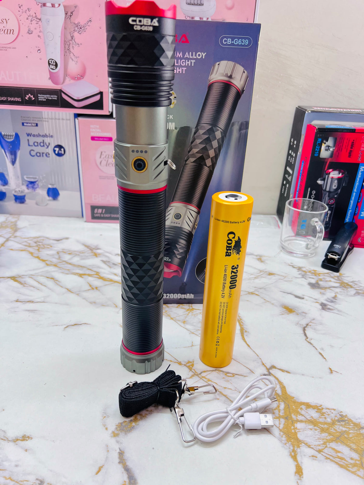 COBA 3000M Powerful LED Flashlight – Aluminum Alloy Torch with 32000mAh Lithium Battery