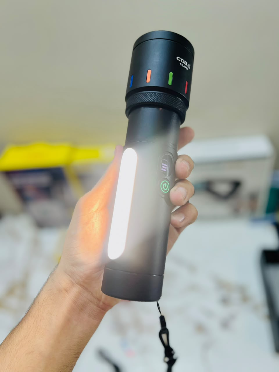 COBA CB-7703 600W LED Flashlight – 3000M Long-Range Aluminium Alloy Torch with 3-Color RGB Side Light