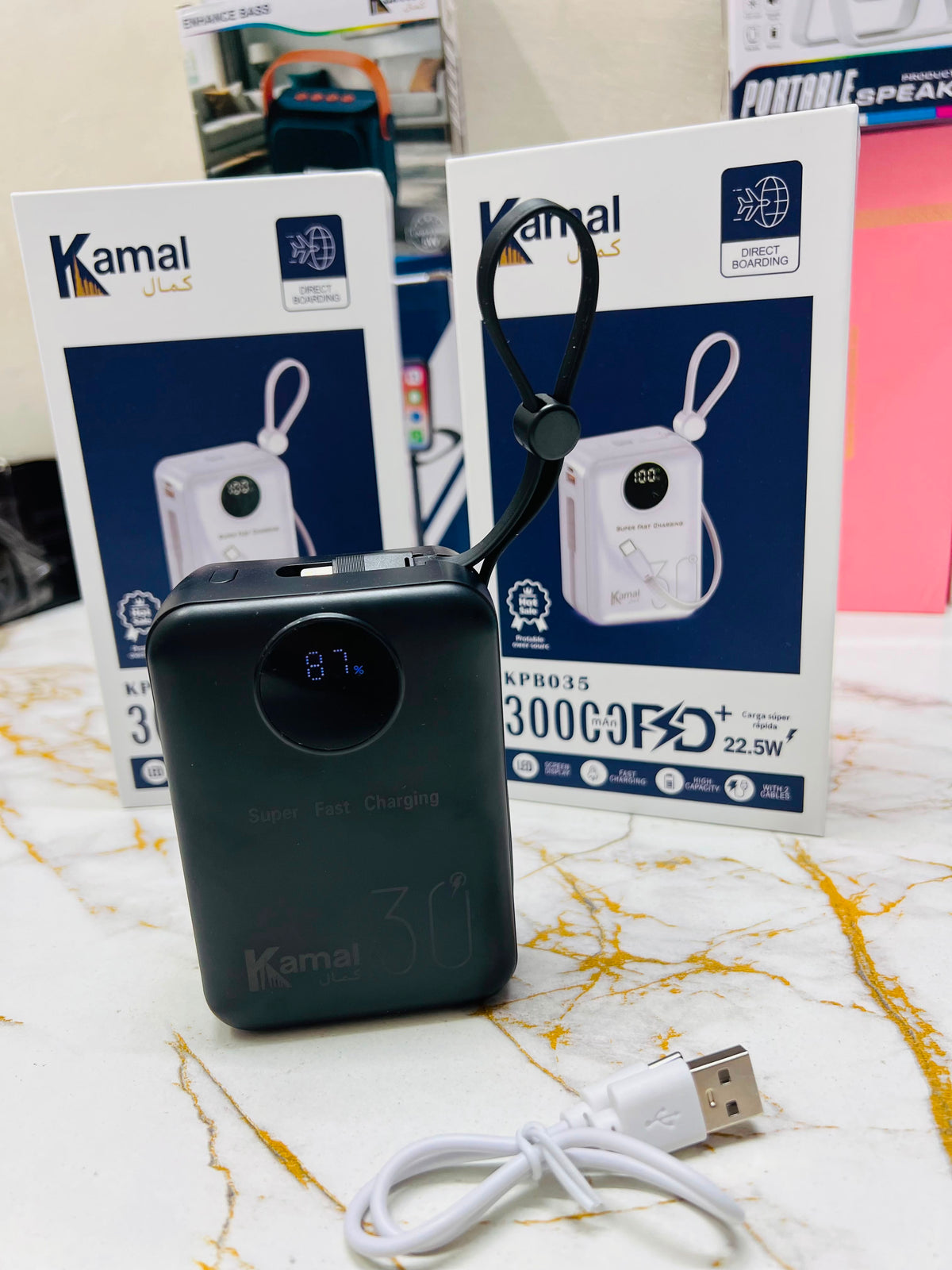 Kamal KPB-035 30000mAh Power Bank – 22.5W Fast Charging, LED Display & 2 Cables