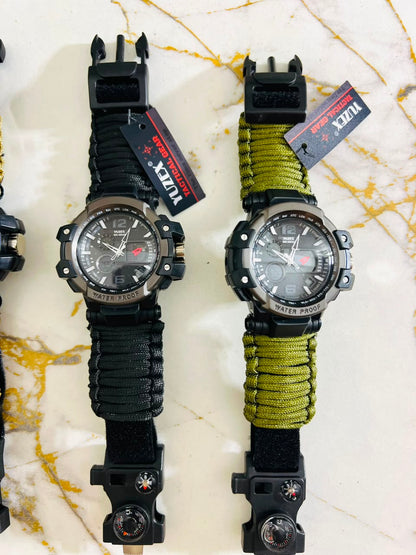 Russian G-3 Yuzex 6-in-1 Outdoor Survival Paracord Watch – Waterproof Military Survival Bracelet with Compass, Fire Starter & Whistle