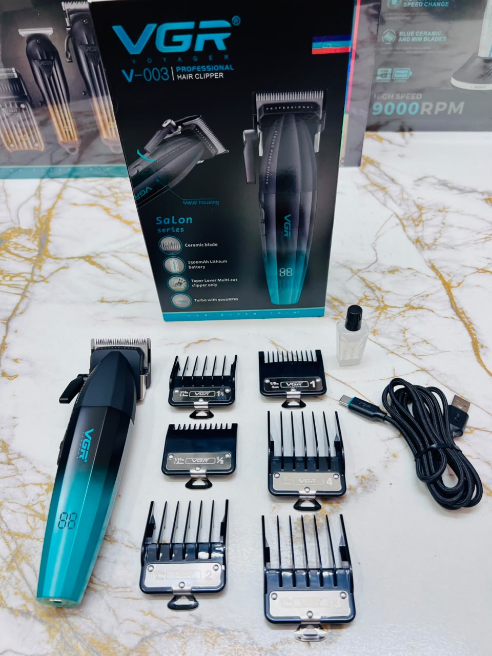 VGR Voyager V-003 Professional Hair Clipper – 9000 RPM Turbo, Metal Housing, Ceramic Blade |🇦🇷ARGENTINA LOT