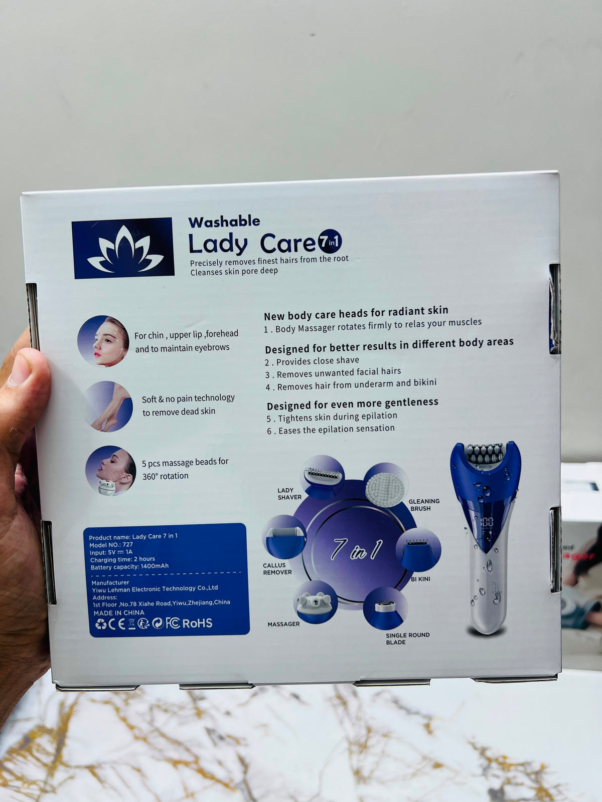 Washable Lady Care Set 7-in-1 M-727 – Lady Shaver, Callus Remover, Massager & Bikini Trimmer