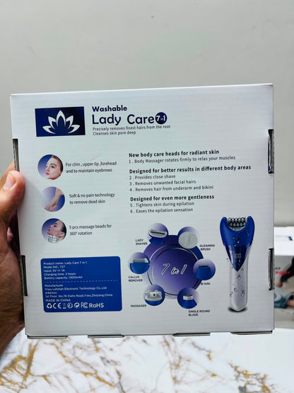 Washable Lady Care Set 7-in-1 M-727 – Lady Shaver, Callus Remover, Massager & Bikini Trimmer