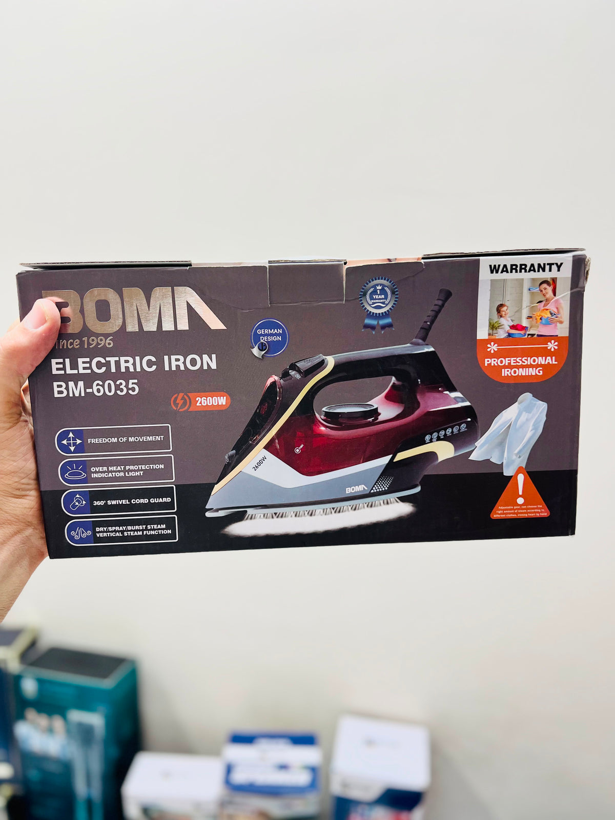 BOMA BM-6035 2600W Steam Iron – German Design with Vertical Steam & Overheat Protection