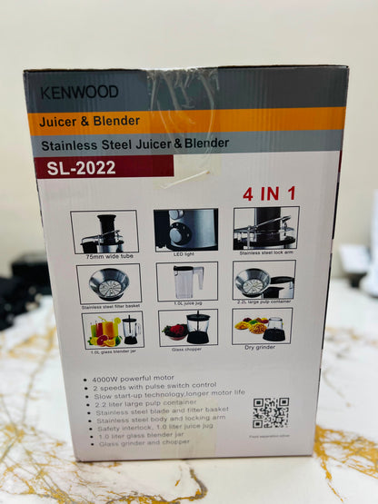 Kenwood SL-2022 4-in-1 Juicer Blender – 4000W, Stainless Steel, Glass Jug, Grinder & Chopper