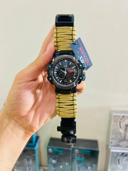 Russian G-3 Yuzex 6-in-1 Outdoor Survival Paracord Watch – Waterproof Military Survival Bracelet with Compass, Fire Starter & Whistle
