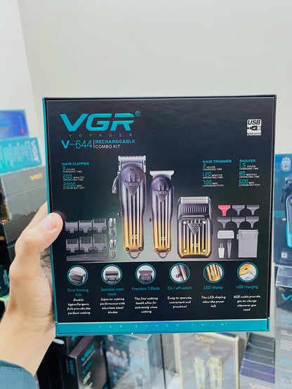 VGR Voyager V-644 3-in-3 Rechargeable Grooming Kit – Foil Shaver, T-Blade Trimmer & Precision Groomer|🇦🇷ARGENTINA LOT