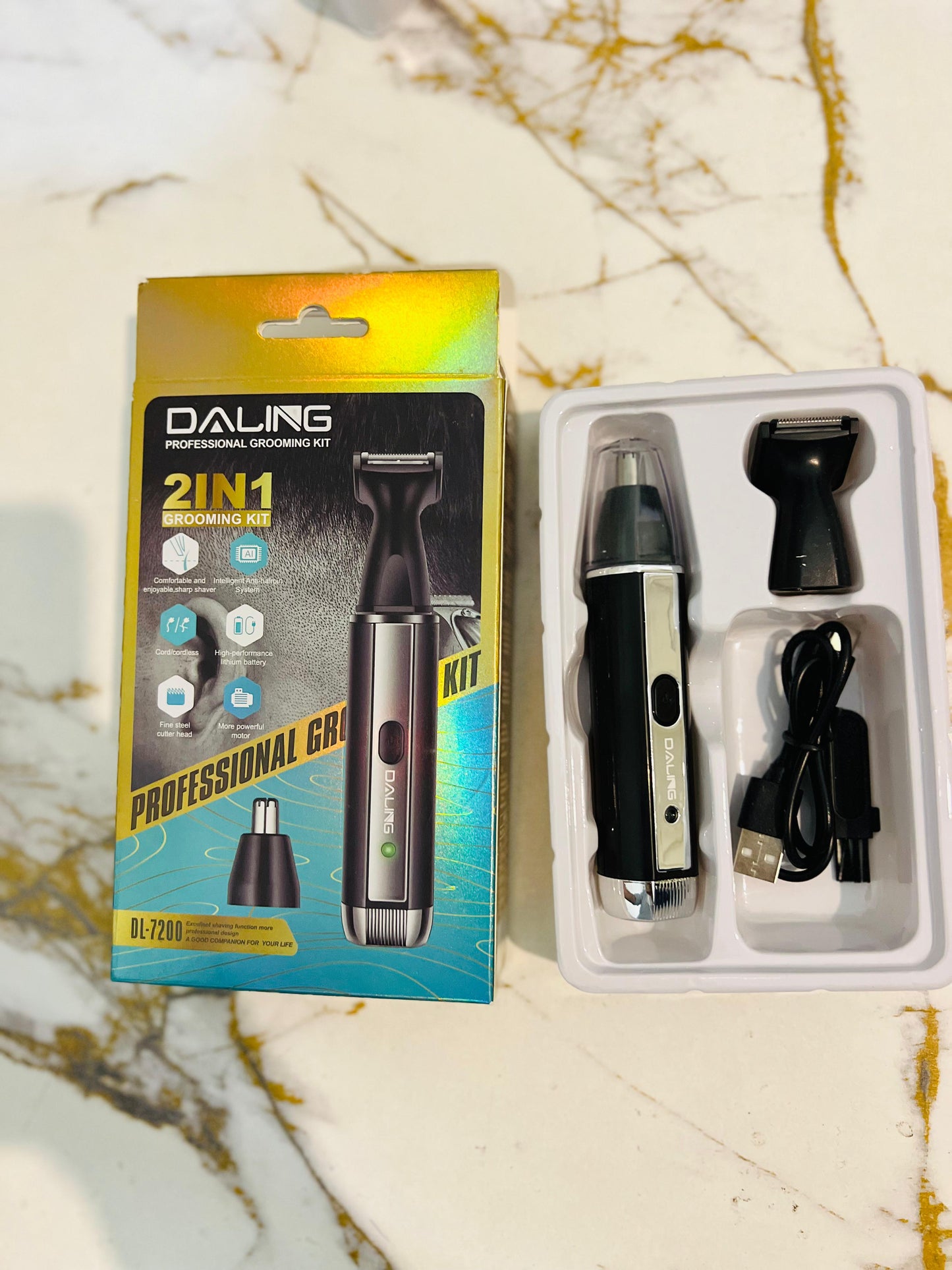 DALING DL-7200 2-in-1 Professional Grooming Kit – Nose Hair Trimmer & Sideburn Trimmer for Men