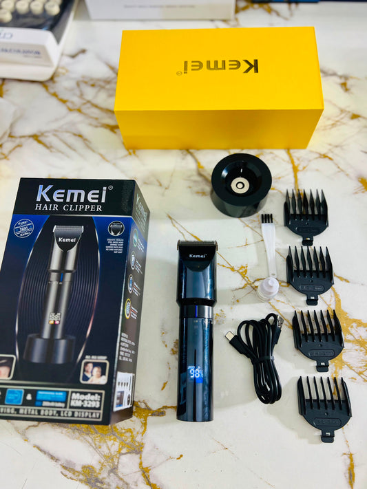KEMEI KM3293 Metal Body Digital Display Hair Trimmer – 6800RPM with 3mm, 6mm, 9mm & 12mm Guide Combs