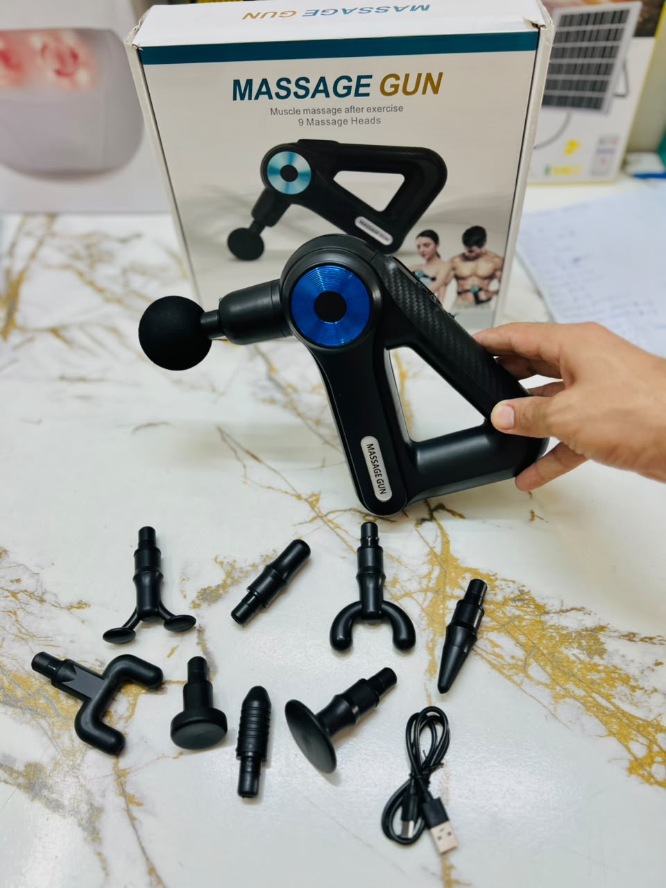 SLH-8891 Massage Gun – 9 Massage Heads, Adjustable Levels & Rechargeable Lithium Battery