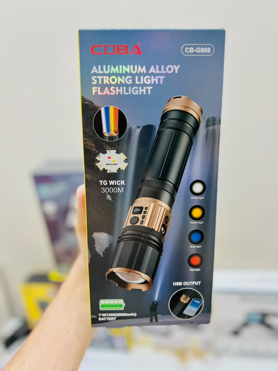COBA CB-G908 Aluminium Alloy Strong Flashlight – Up to 3000M Long-Range Beam