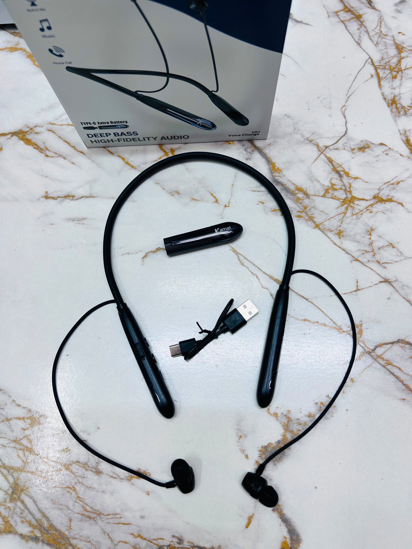 KAMAL KNB05 Magnetic Control Wireless Neckband – Deep Bass, Built-in Mic, Type-C & Up to 38 Hours Music