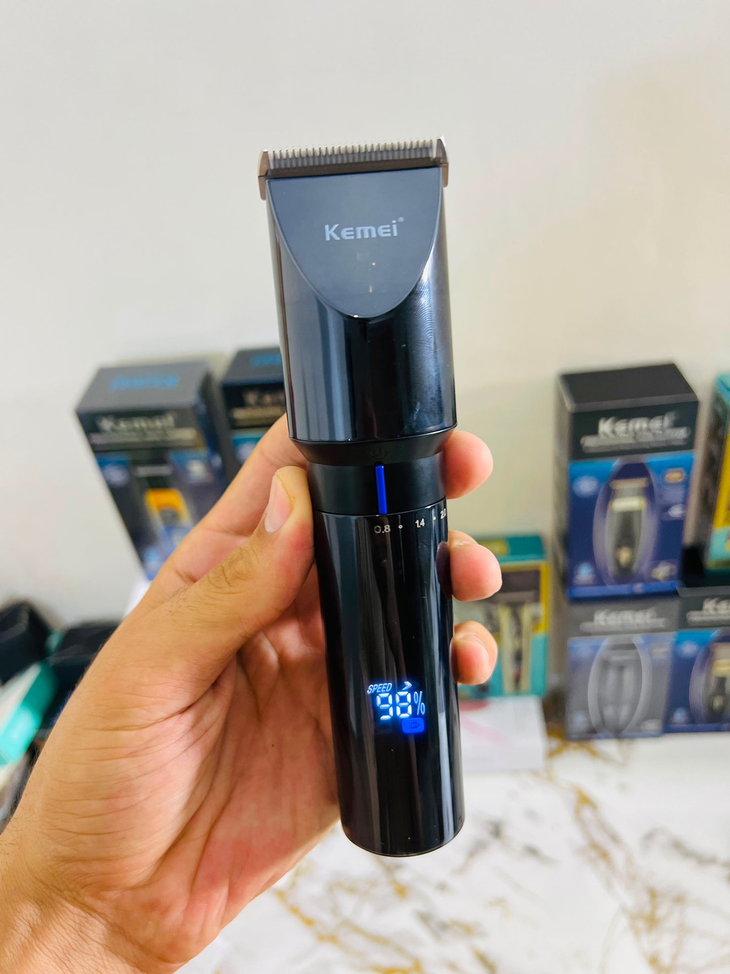 KEMEI KM3293 Metal Body Digital Display Hair Trimmer – 6800RPM with 3mm, 6mm, 9mm & 12mm Guide Combs