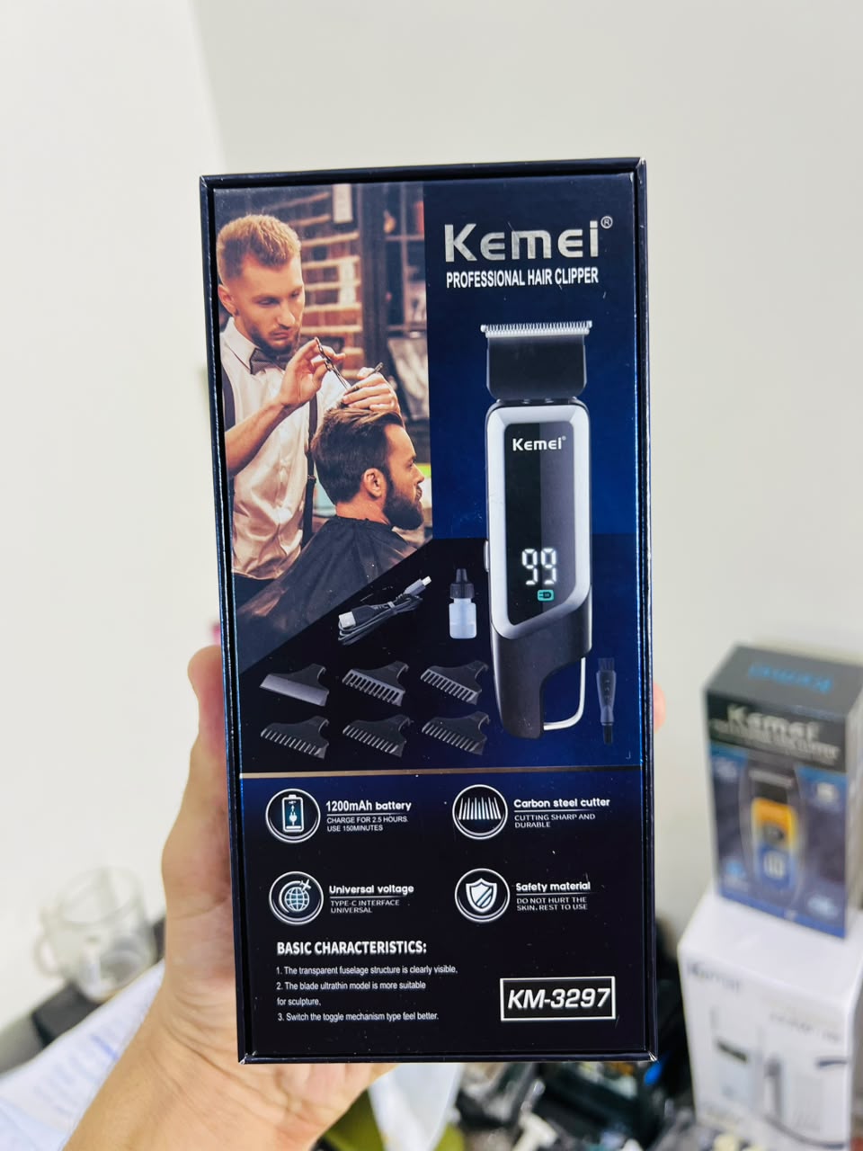 KEMEI KM-3297 Digital Display Hair Trimmer – Carbon Steel Cutter with 1mm, 2mm, 3mm, 4mm & 5mm Combs