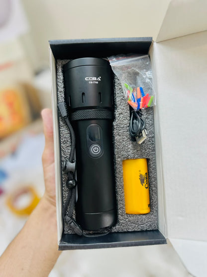 COBA CB-7703 600W LED Flashlight – 3000M Long-Range Aluminium Alloy Torch with 3-Color RGB Side Light