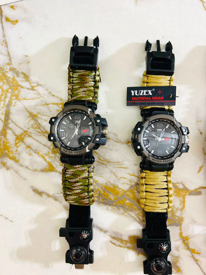 Russian G-3 Yuzex 6-in-1 Outdoor Survival Paracord Watch – Waterproof Military Survival Bracelet with Compass, Fire Starter & Whistle