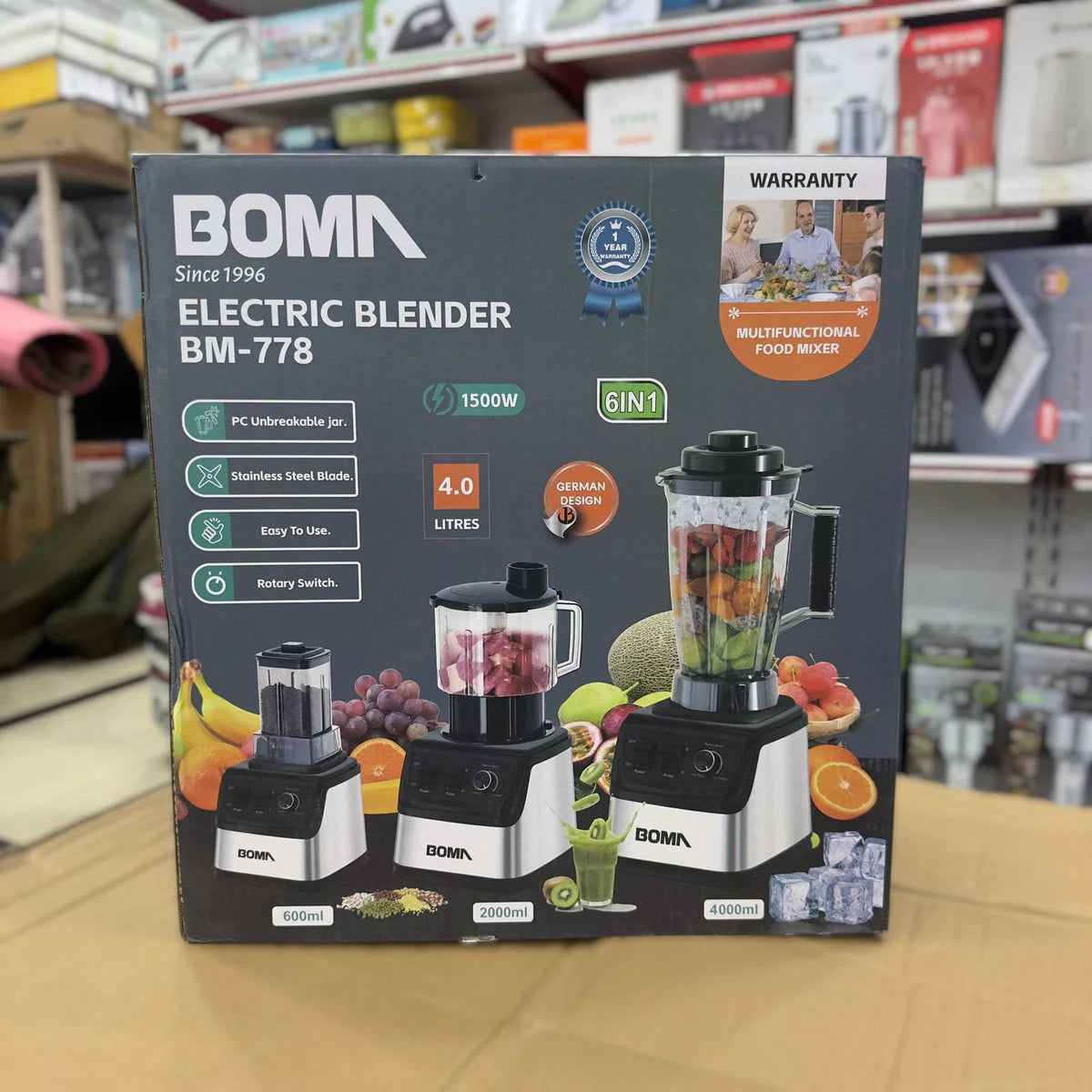 Boma BM-778 6-in-1 Electric Blender Set – 4L Heavy Duty Kitchen Machine |