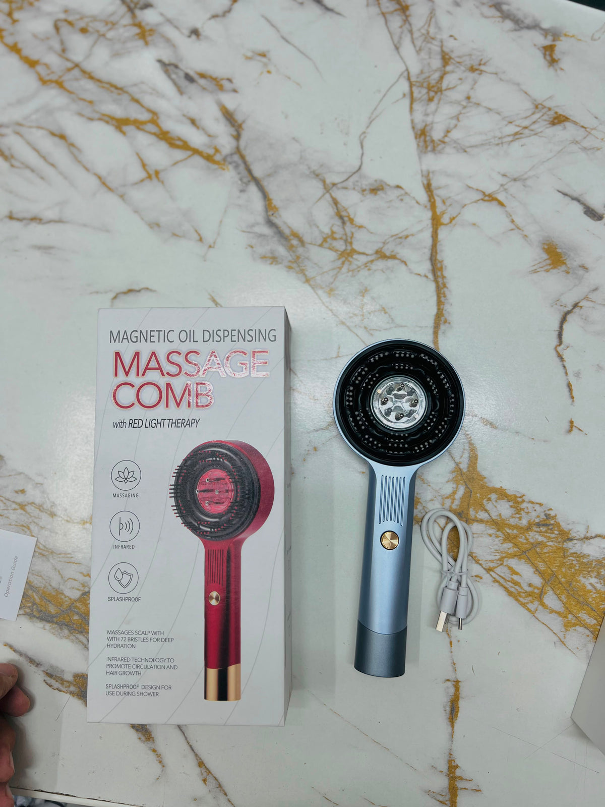 Magnetic Oil Dispensing Massage Comb with Red Light Therapy | Splashproof Scalp Massager for Hair Care
