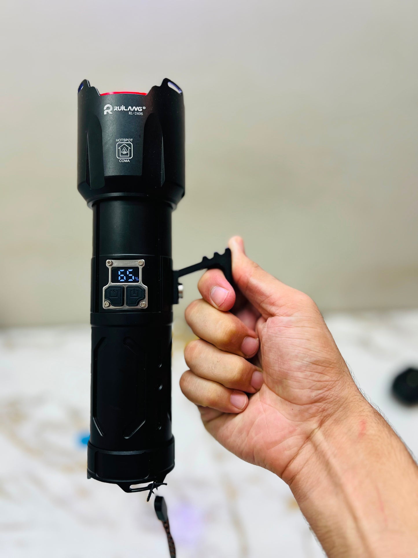 Ruilang RL-2406 Multifunction LED Flashlight with Digital Display | 18650 X4 Lithium Battery