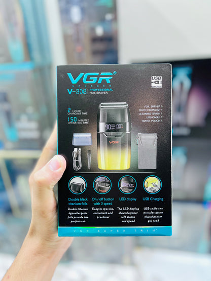 VGR V-308 Professional Foil Shaver – 3-Speed Double Titanium Foil, 9000 RPM Metal Body|🇦🇷ARGENTINA LOT