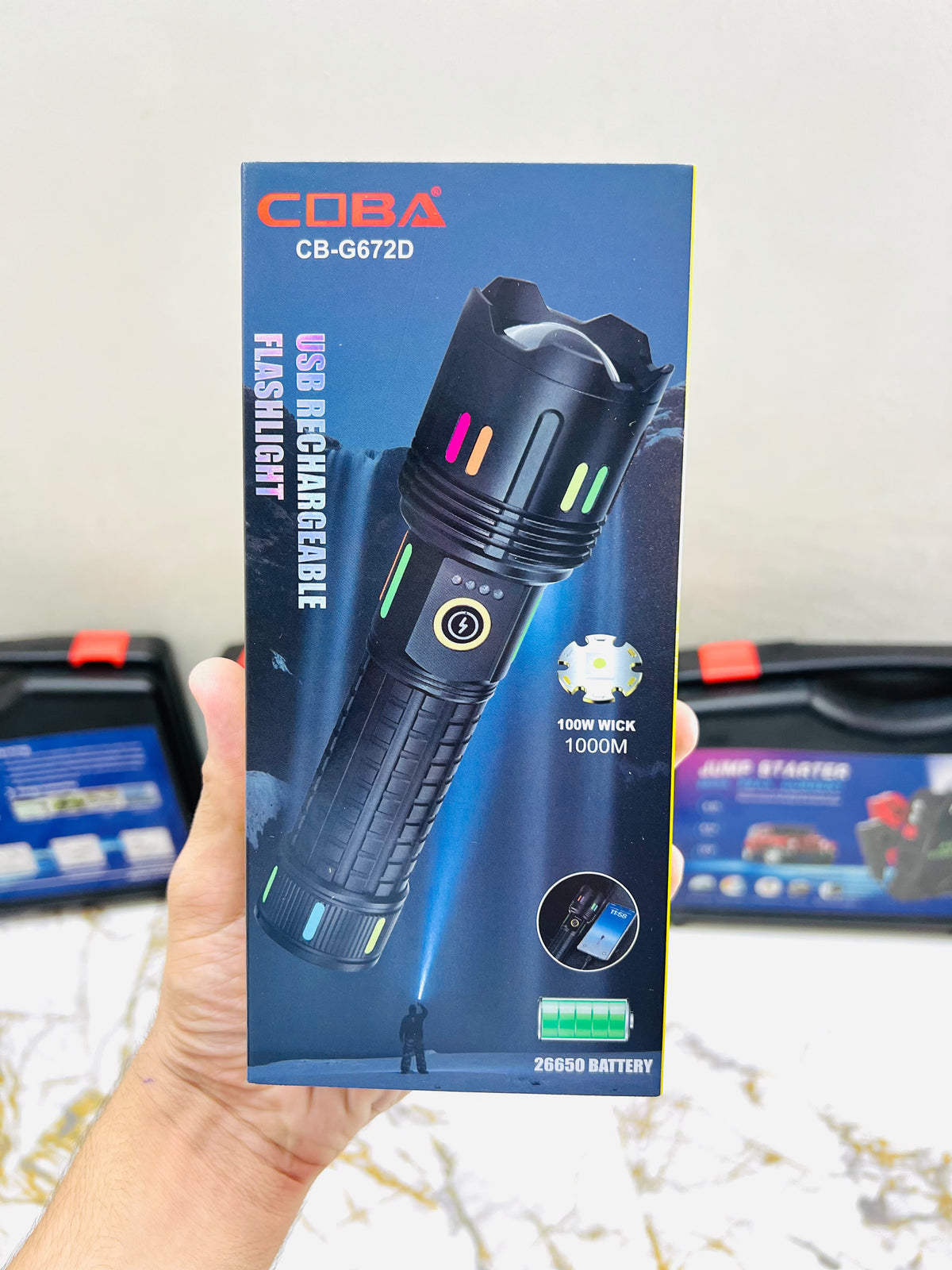 Imported COBA CB-G672D Flashlight – 1000M Long-Range Light with 26650 Lithium Battery