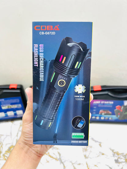 Imported COBA CB-G672D Flashlight – 1000M Long-Range Light with 26650 Lithium Battery