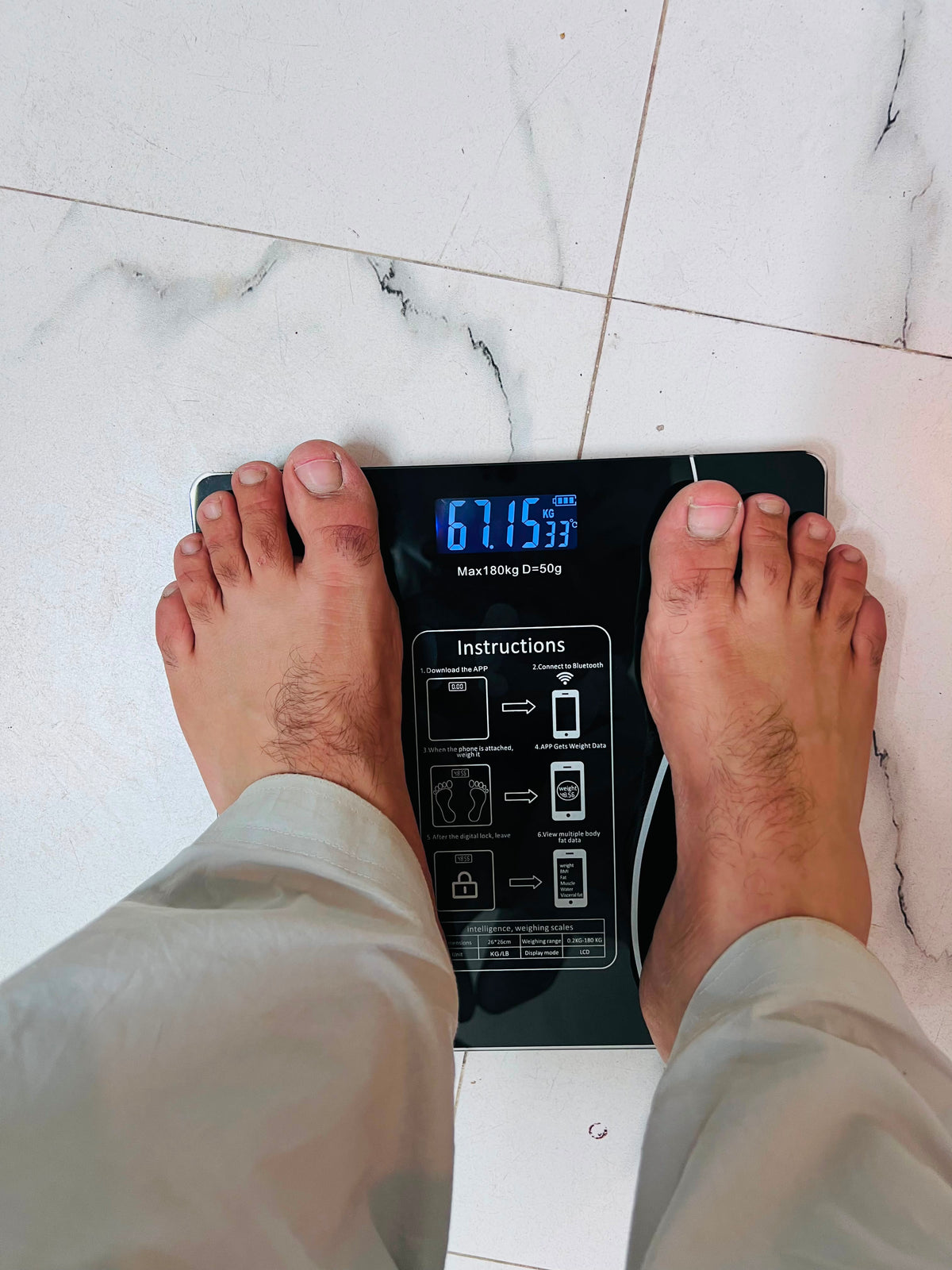Imported Healthy Weight Digital Scale – 180KG Capacity, Tempered Glass, LCD Display & Mobile App