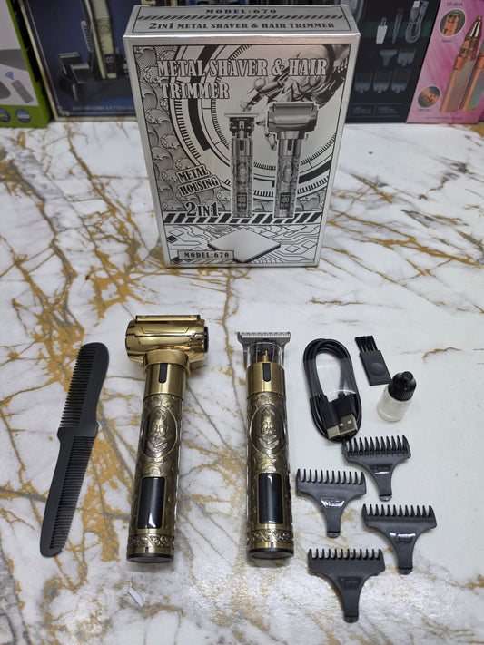 Imported Metal 2 in 1 Shaver & Hair Trimmer M670 | Professional Beard & Hair Grooming Machine