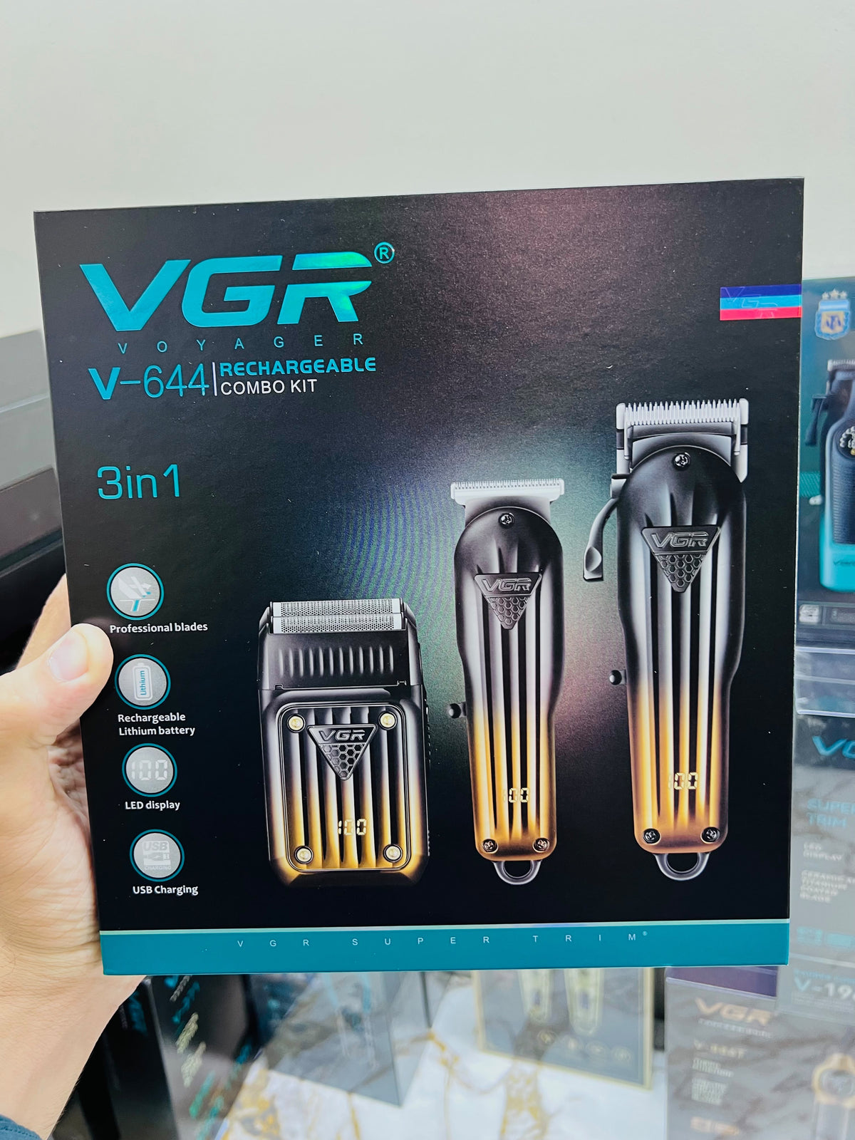 VGR Voyager V-644 3-in-3 Rechargeable Grooming Kit – Foil Shaver, T-Blade Trimmer & Precision Groomer|🇦🇷ARGENTINA LOT