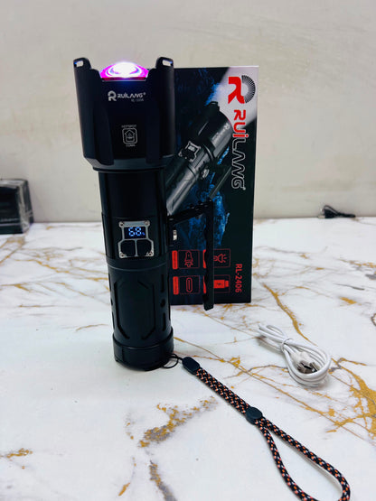 Ruilang RL-2406 Multifunction LED Flashlight with Digital Display | 18650 X4 Lithium Battery