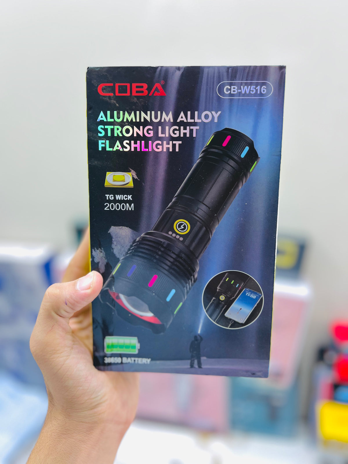COBA TG WICK W516 Flashlight – 2000M Long-Range Torch, Aluminium Alloy Body & Lithium Battery