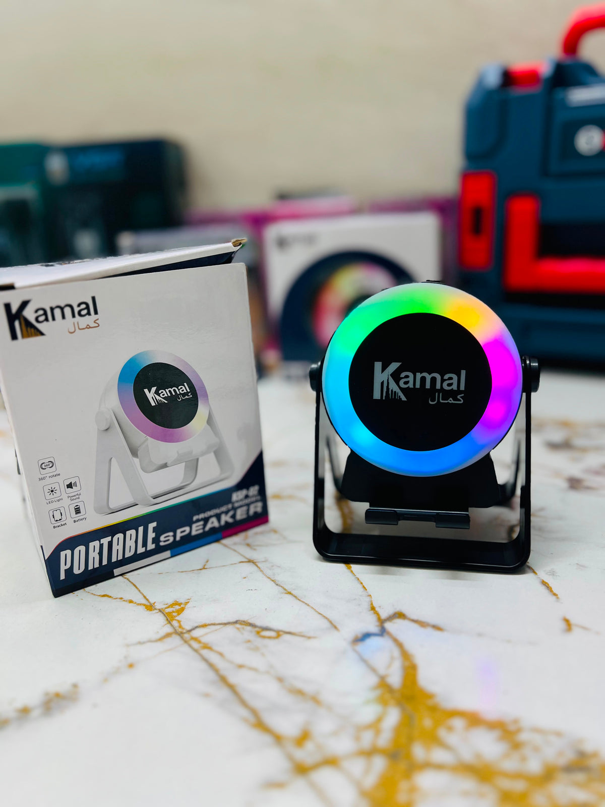 Kamal Portable Speaker KSP-02 – 360° Rotating Powerful Sound with LED Light