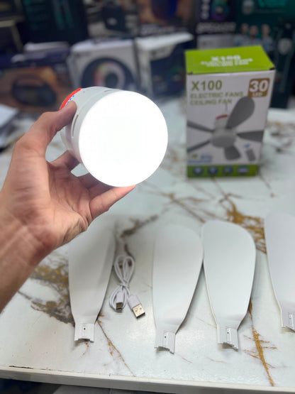 X100 Electric Ceiling Fan with 30 LED Lights & Remote Control 17.5 Wide | 3-Speed Rechargeable Ceiling Fan