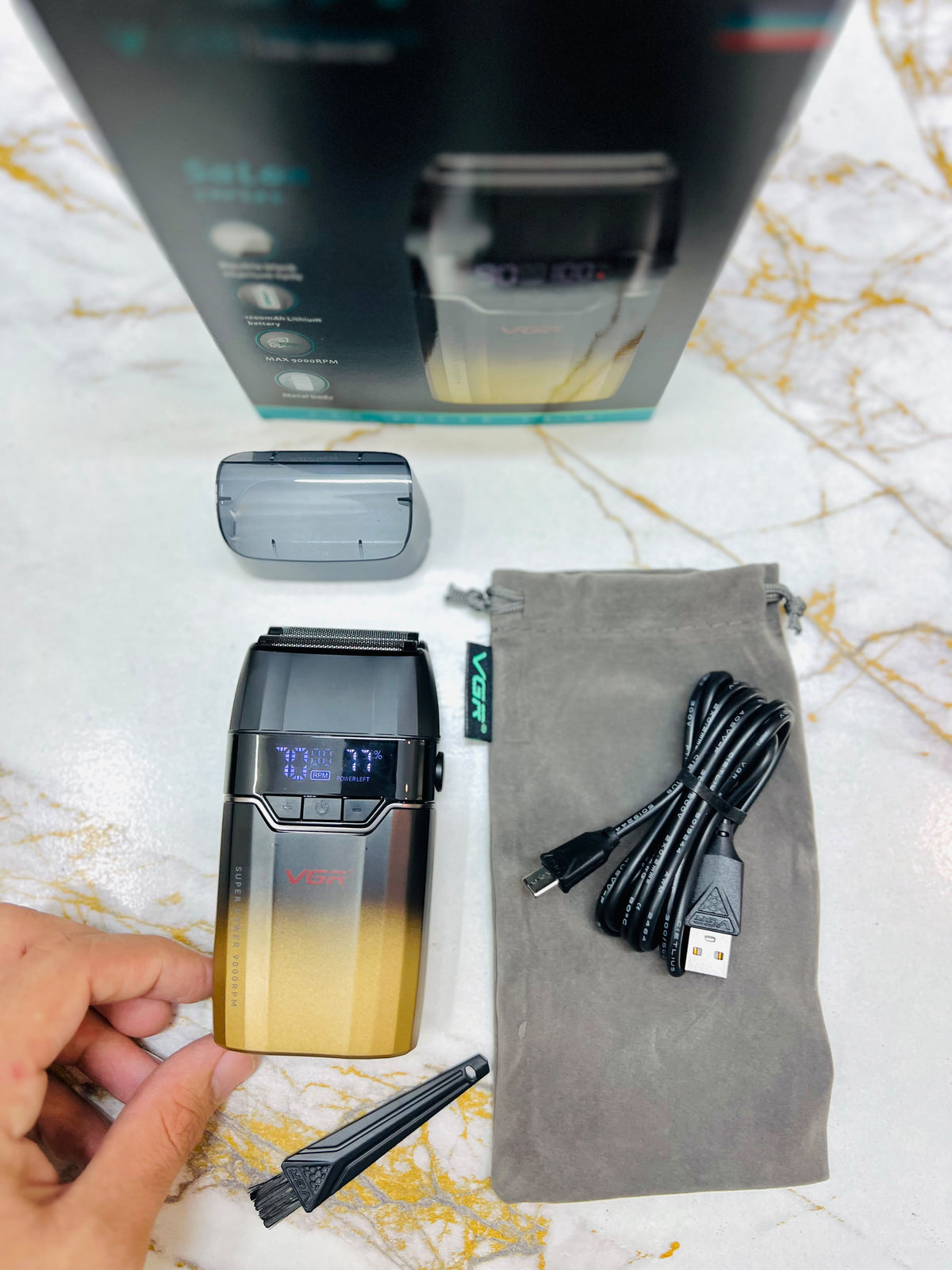 VGR V-308 Professional Foil Shaver – 3-Speed Double Titanium Foil, 9000 RPM Metal Body|🇦🇷ARGENTINA LOT
