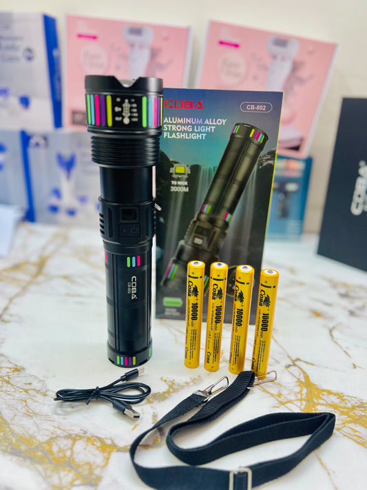 COBA CB-802 3000M Powerful Long-Range Flashlight – Aluminum Alloy Body with 181350 Lithium Battery