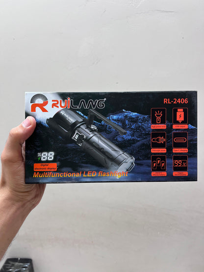 Ruilang RL-2406 Multifunction LED Flashlight with Digital Display | 18650 X4 Lithium Battery